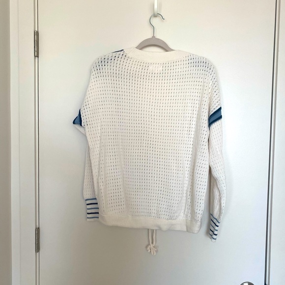 Lou & Grey Striped Pointelle Drawstring Sweater. Size Large. - Picture 6 of 6